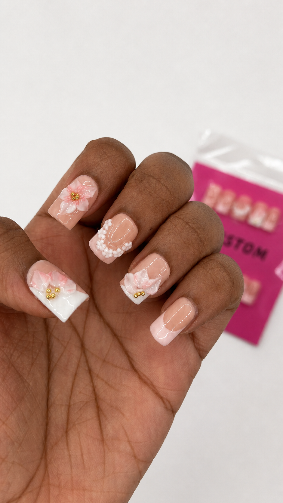 Pink Blossom Kiss Press Ons