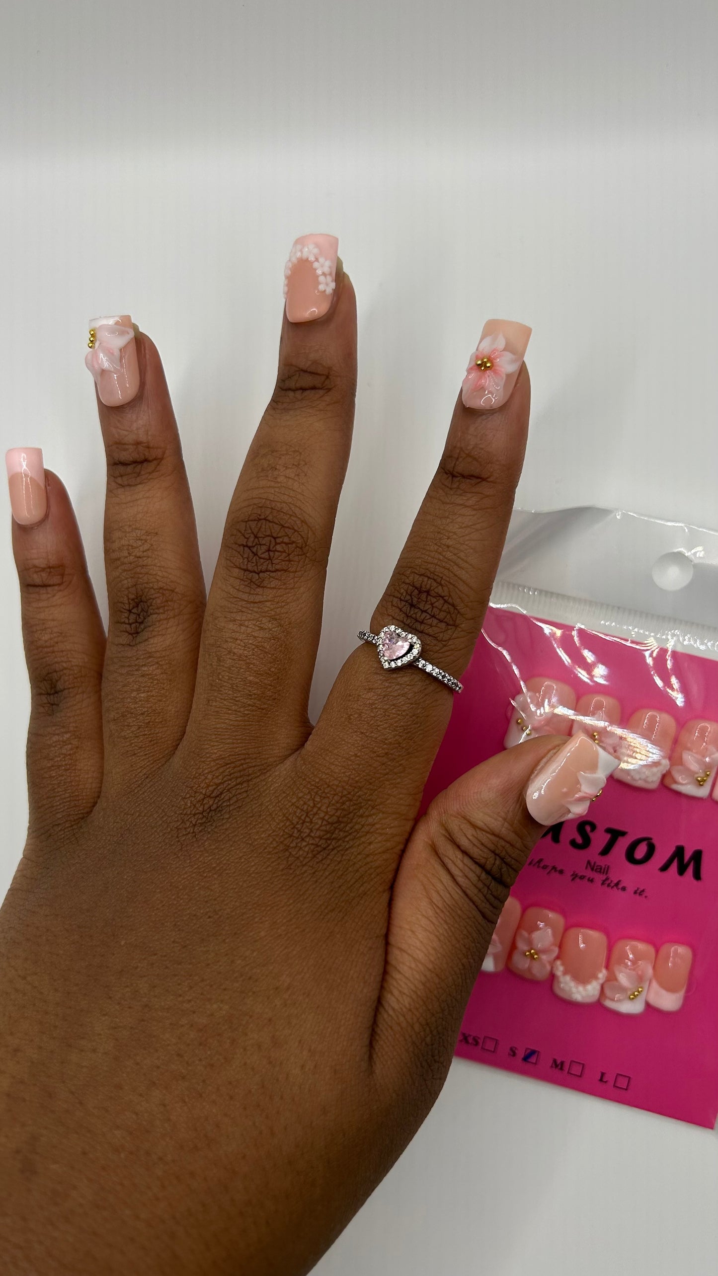 Pink Blossom Kiss Press Ons